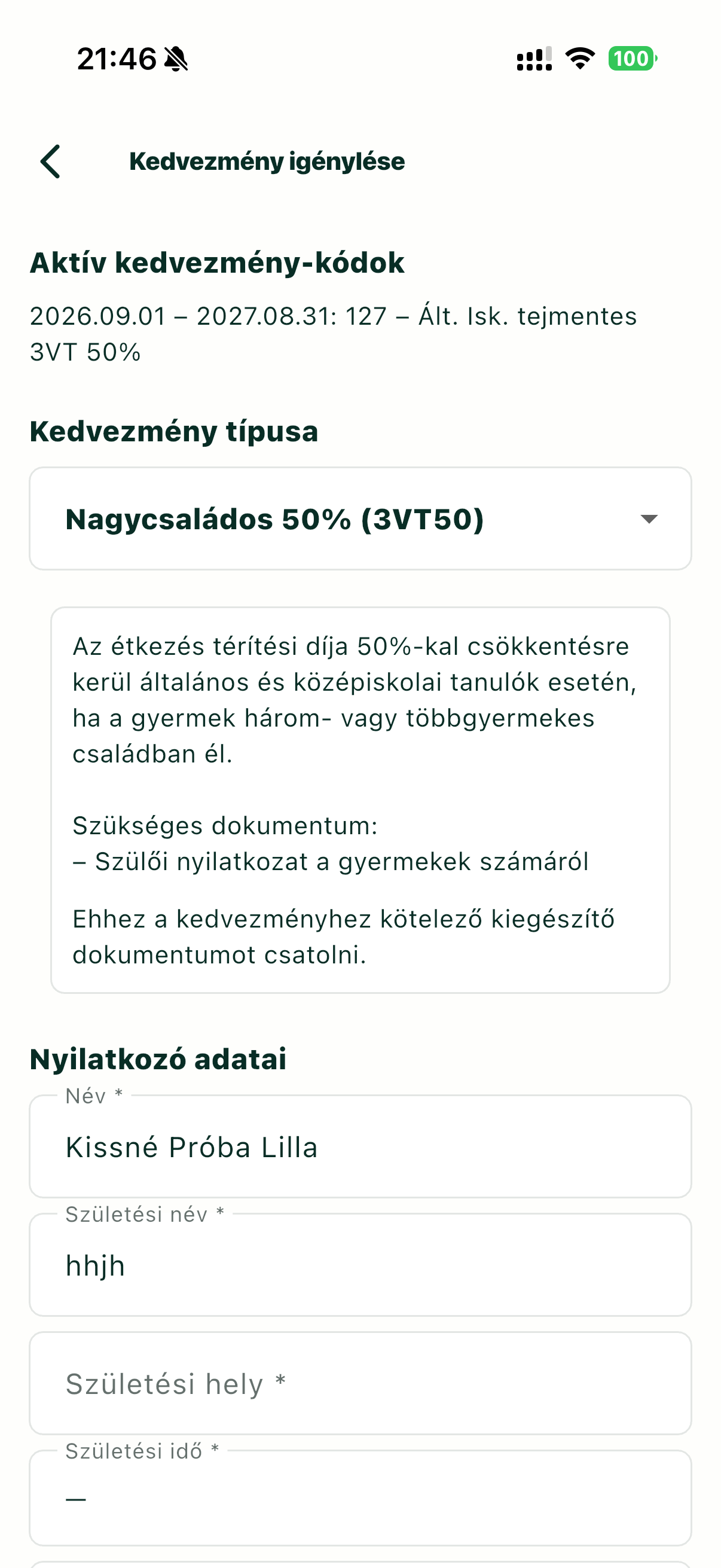 Étkezési kedvezmény igénylése a MenzAppban
