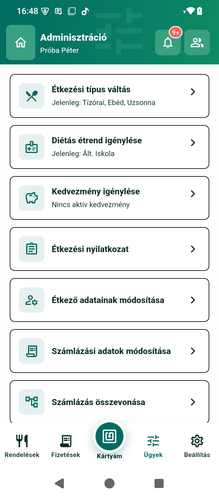 Ügyintézési képernyő telefonon