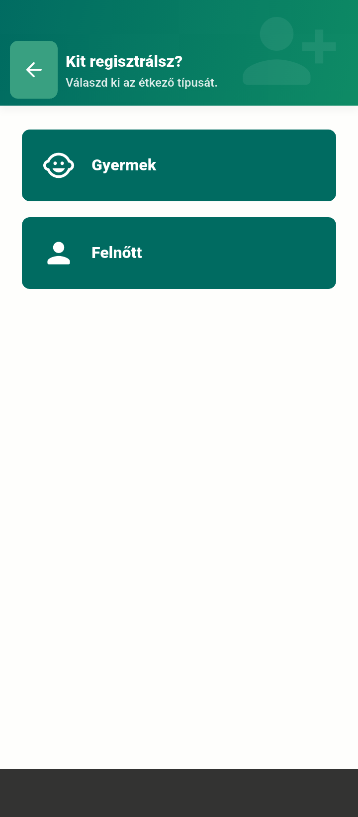 Regisztráció céljának kiválasztása telefonon