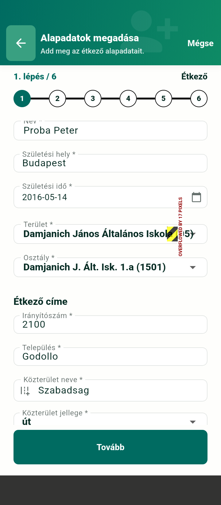 Regisztráció Étkező tab telefonon