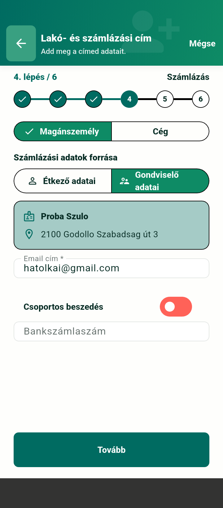 Regisztráció Számlázás tab telefonon