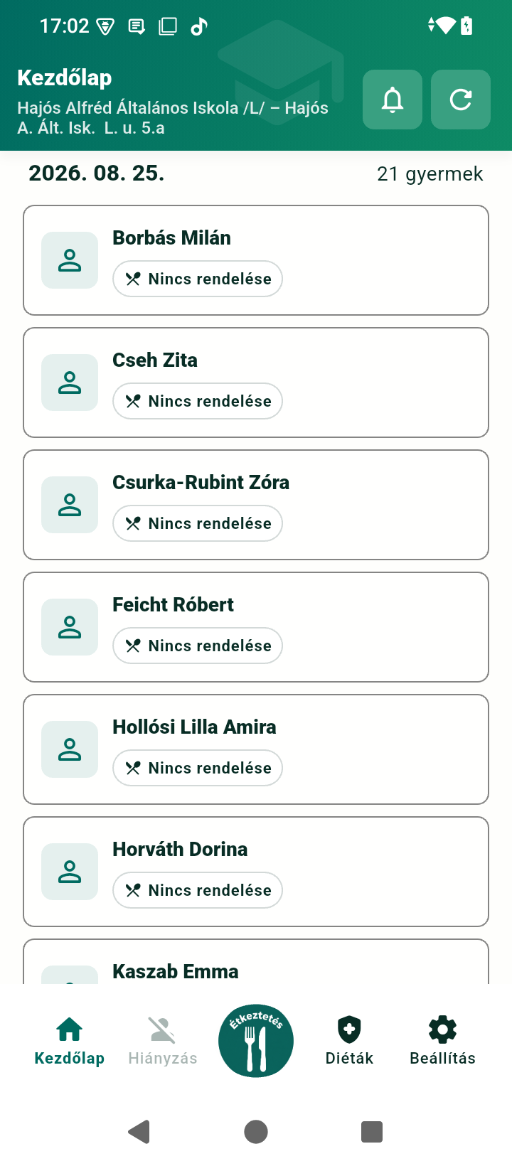 Tanár mód osztálylista telefonon
