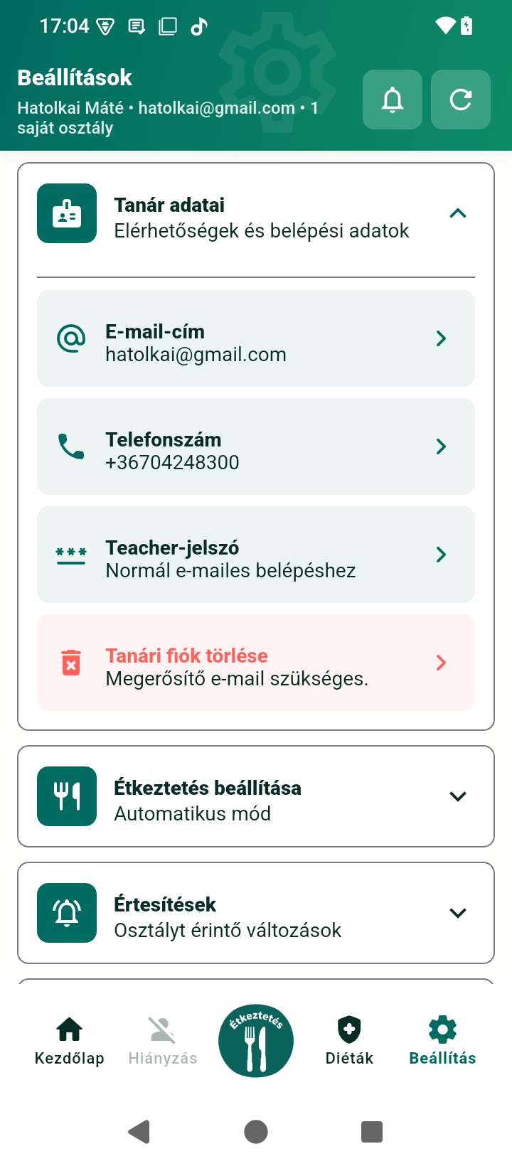 Tanár mód beállítások telefonon