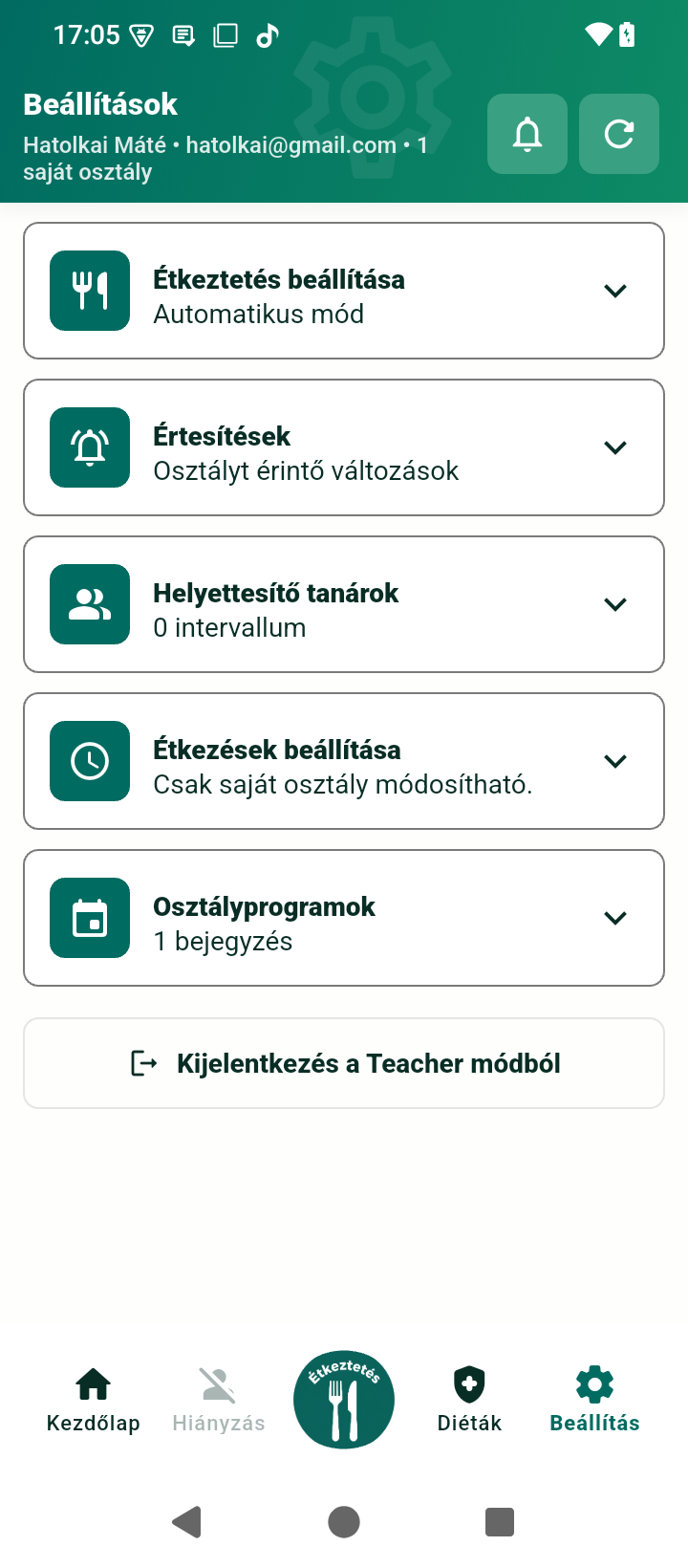 Tanár mód további beállítások telefonon