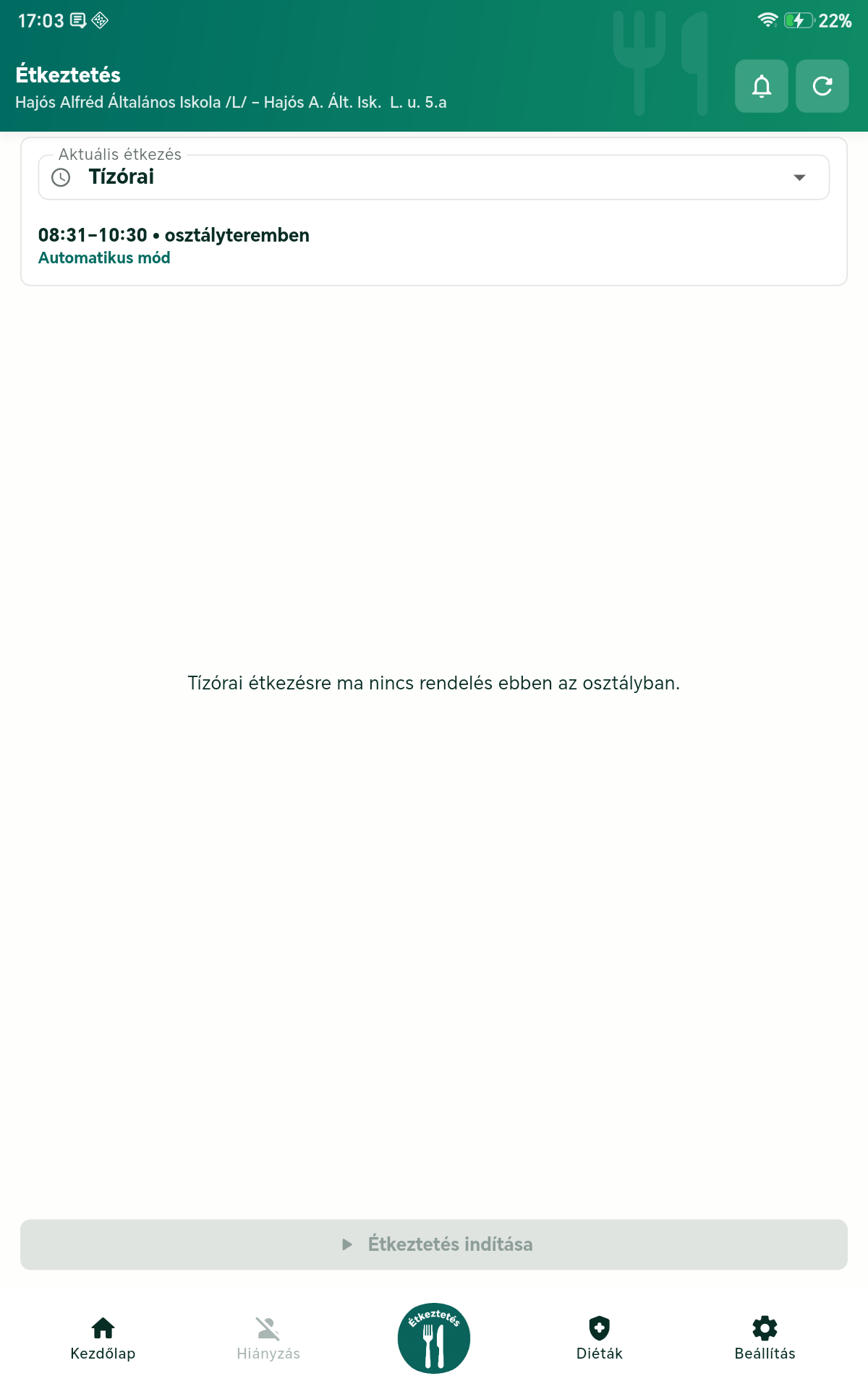 Tanár mód étkeztetés tableten